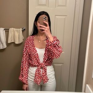 Red floral tie shirt